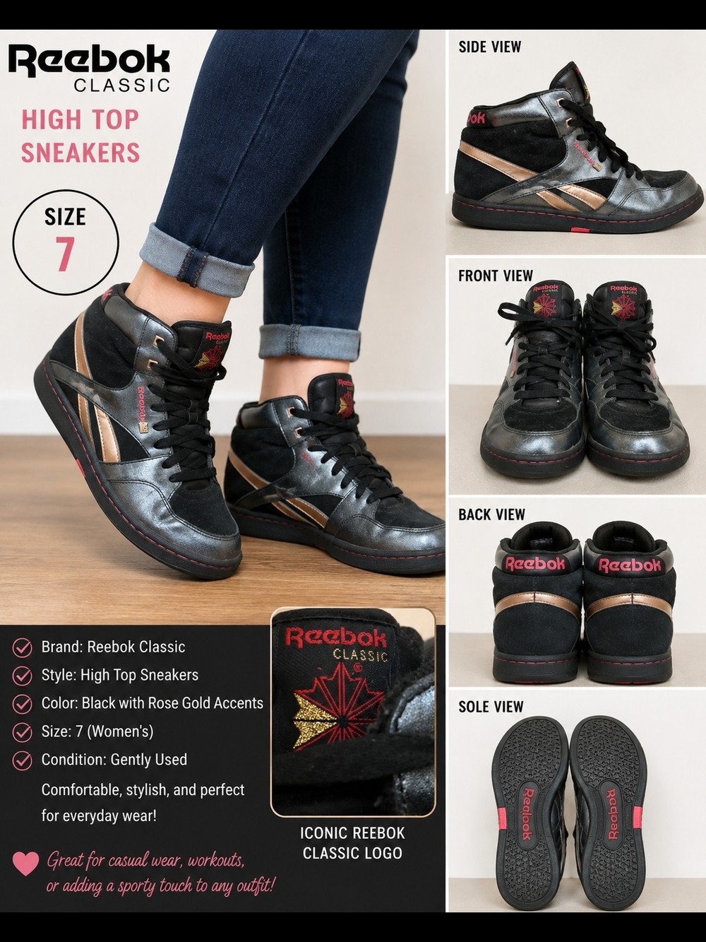 Reebok Classic High Top Sneakers – Women’s Size 7